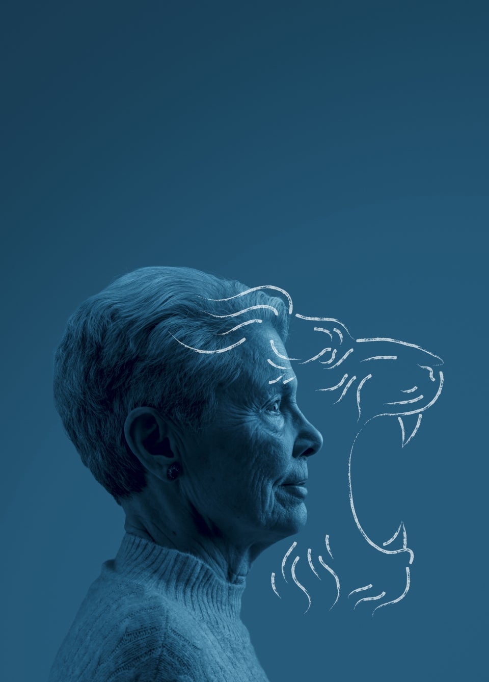 illustration of a lion overlaid over a photo of a woman's face